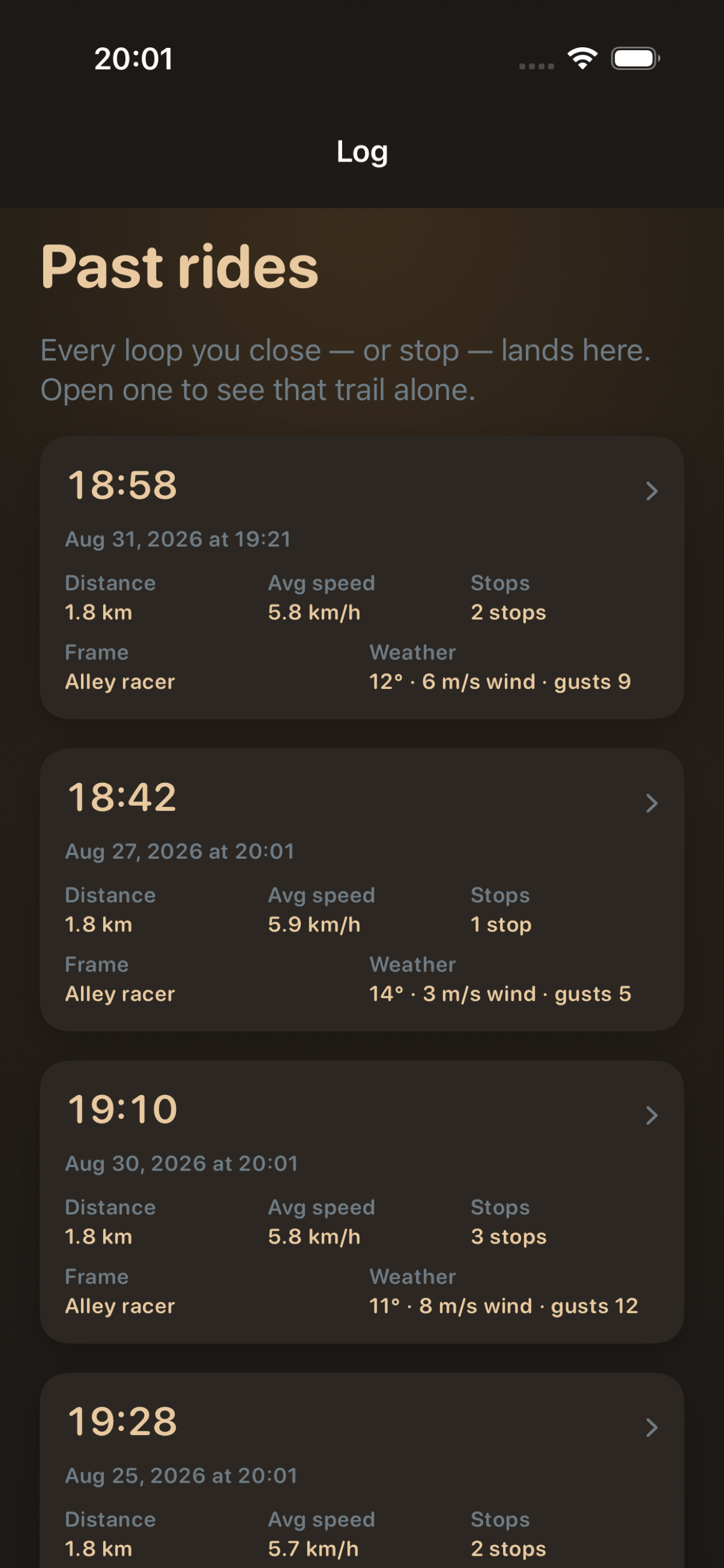 Past rides log