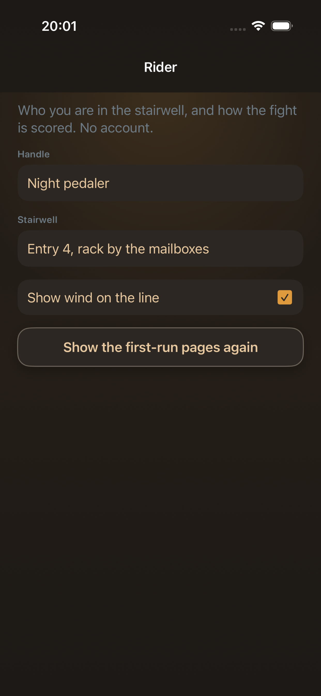 Rider handle and wind toggle